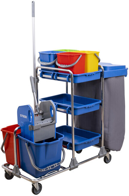 Kit grand chariot d'hygiène et de nettoyage STIER avec châssis chromé (905609)