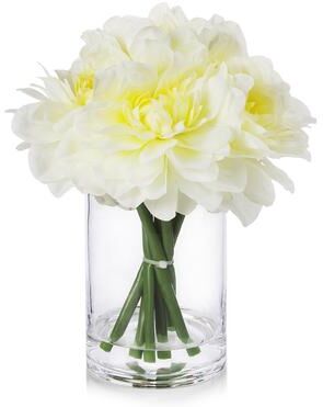 Enova Home Artificial Silk Dahlias Fake Flowers Arrangement in Clear Glass Vase with Faux Water For Home Decoration