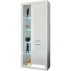 VITRINE weiß Hochglanz 80 x 195 cm, Vitrinenschrank mit 10 Fächern