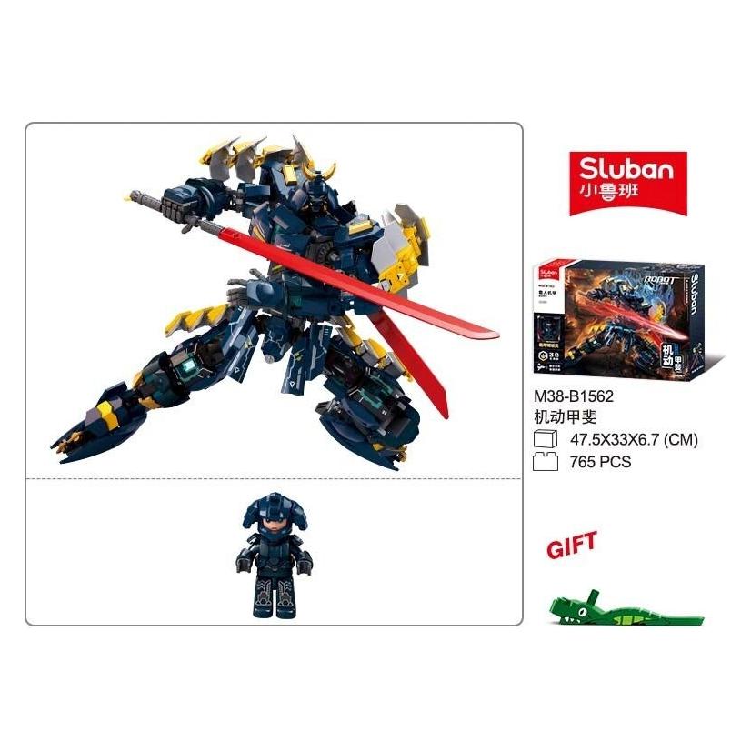 Sluban P.R. Mecha Robot Samurai 30 Blau mit Rotes Schwert 765 St. Klemmbausteine - Bauspielzeug M3 (M38-B1562)