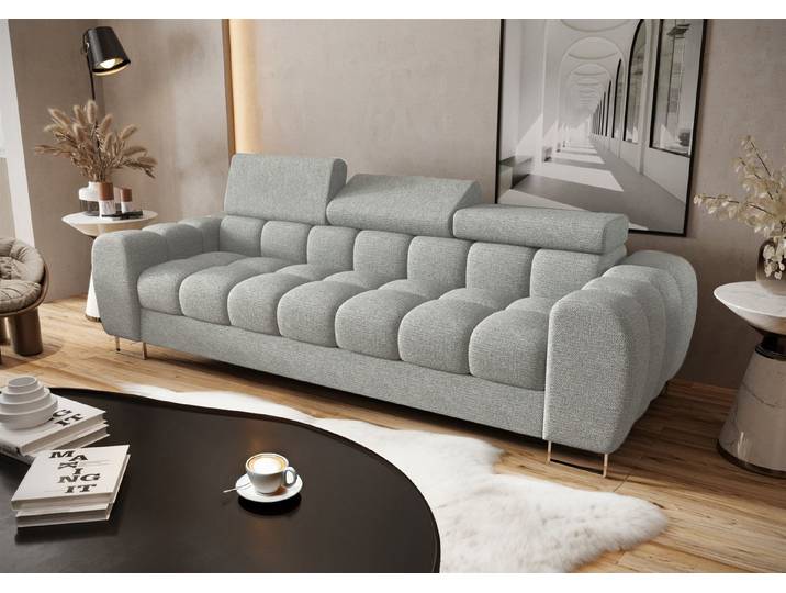 Fun Möbel 3-Sitzer Designersofa Sofa BASTIEN in Stoff, mit 3 einstellbaren Kopfstützen, Rundumbezug