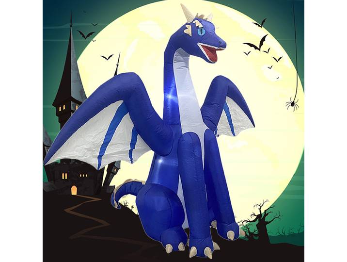 Décoration de Dragon gonflable d'halloween de 2.4M avec lumière LED, grande décoration extérieure de noël, ornement gonflable de vacances, accessoire de cour