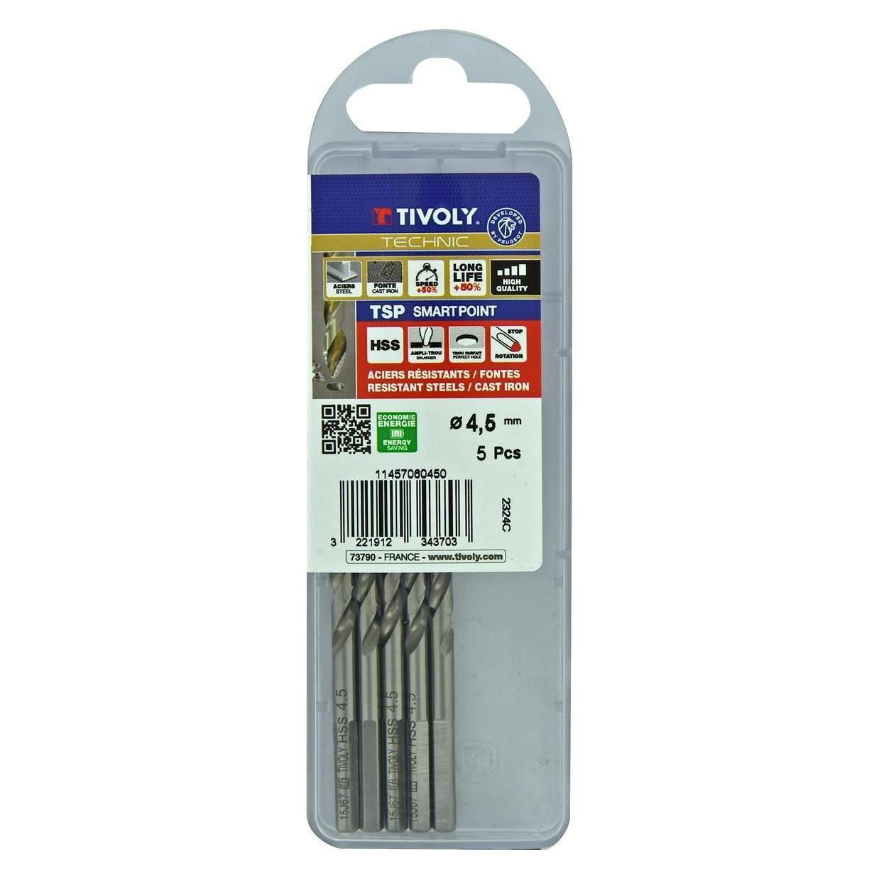 Tivoly Metallbohrer 4,5 x 80 mm, progressive Spitze Smart Point - 5 Stück (4,5 Millimeter) (36961803)