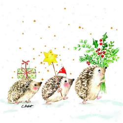 Servietten Christmas Hedgehogs (LB 33x33 cm) - LB 33x33 cm