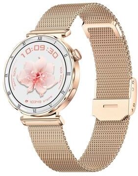 Everyday Crate QS22 AMOLED Smart Watch For Women Bluetooth Fitness Tracker With Heart Rate Monitor Silver Steel Strap gold Case Steel Strap