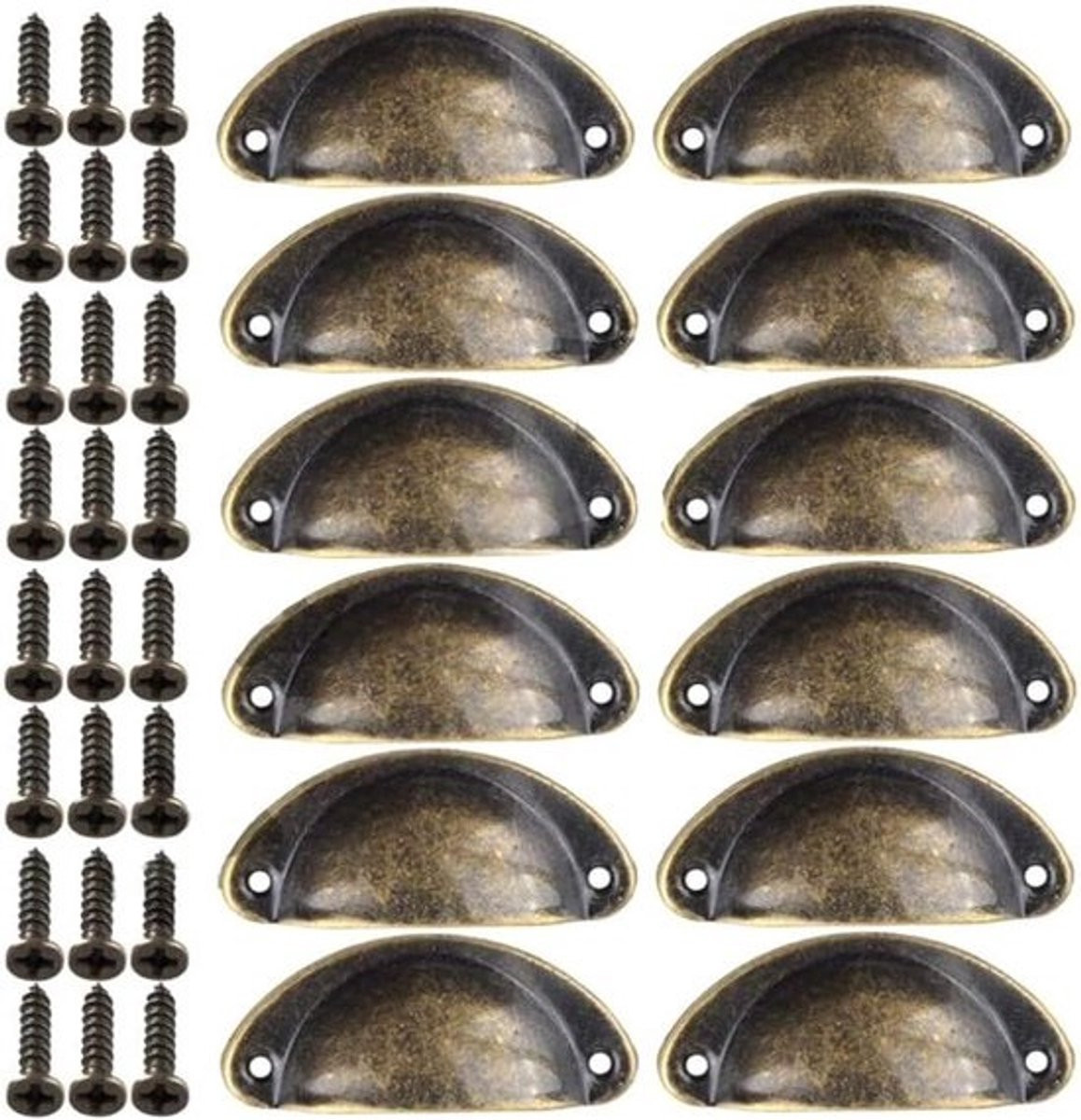 Vintage Shellgrepen - 12 Stuks Halfronde Ladegrepen en Deurknoppen