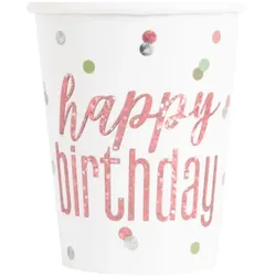 8 glitzer Becher Happy Birthday roségold