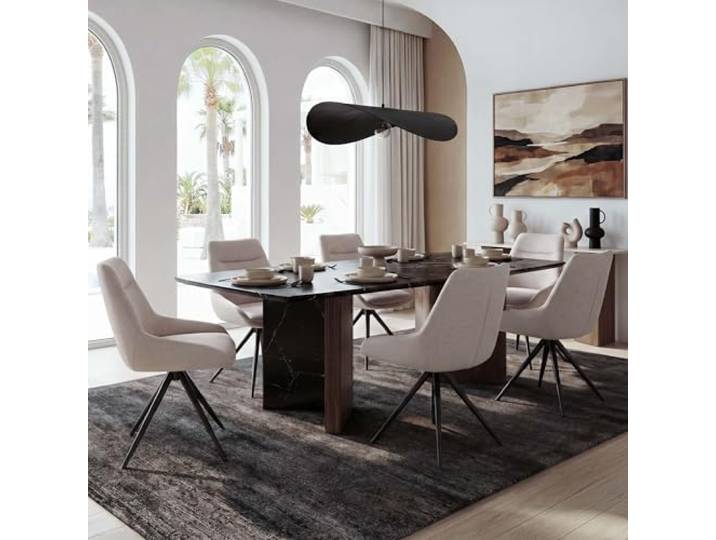 Mendler 6er-Set Esszimmerstuhl HWC-M65 Metall - Creme-beige