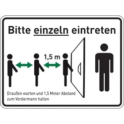 Hinweisschild, Bitte einzeln eintreten - 300x200x1.5 mm Kunststoff