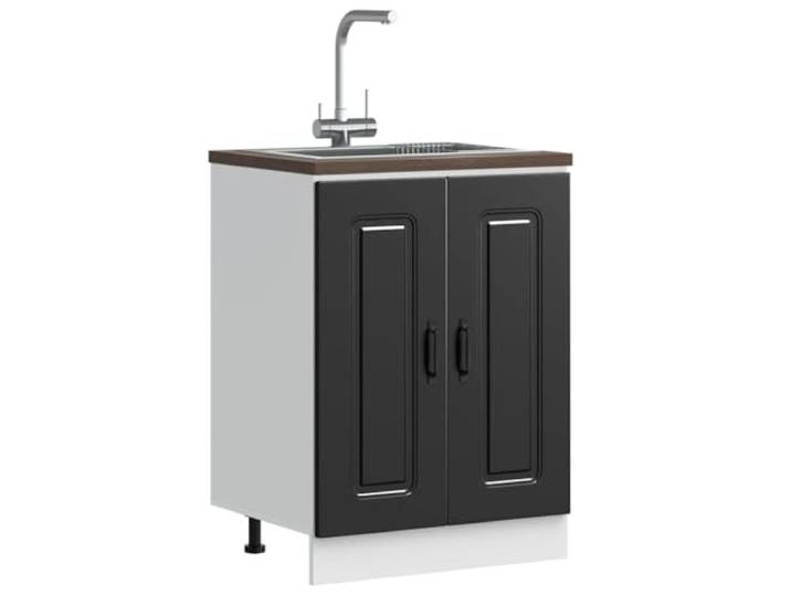 KGTKGTYER Spülenunterschrank Kalmar Holzwerkstoff 60x46x81.5 cm Schwarz Platzsparend, Höhenverstellbare Füße, Robustes Design