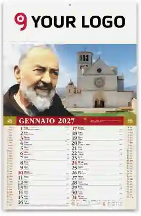 Calendario mensile San Pio 2027, 12 fogli, 29x47cm, carta patinata Personalizzate o neutre