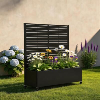 Uixe Rectangular Decorative Metal Privacy Screen with Planter Box Wheels