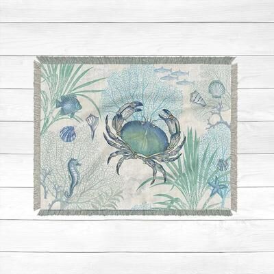 Laural Home Blue Crab Woven Throw Blanket
