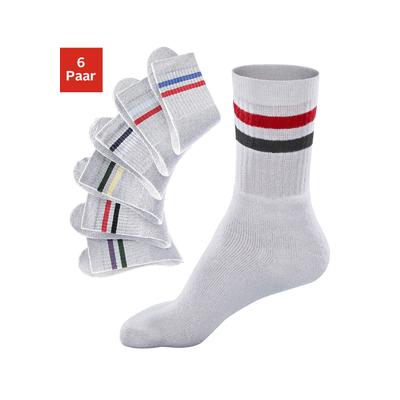 Freizeitsocken GO IN "Tennissocken Damen Herren Kinder Sportsocken Ringel Baumwollmischung", Herren, Gr. 47-50, grau, Baumwollmischung, geringelt, elastisch, Socken, mit Frottee, mit verstärkter Ferse & Spitze