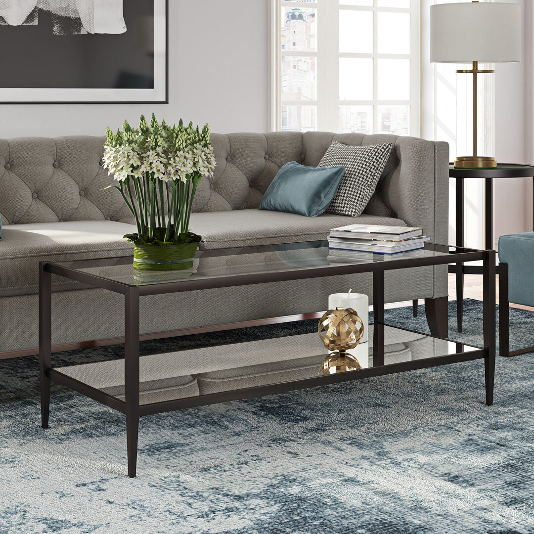 Hudson&Canal Hera Coffee Table with Storage Blackened Bronze 43.2cm H X 114.3cm W X 50.8cm D
