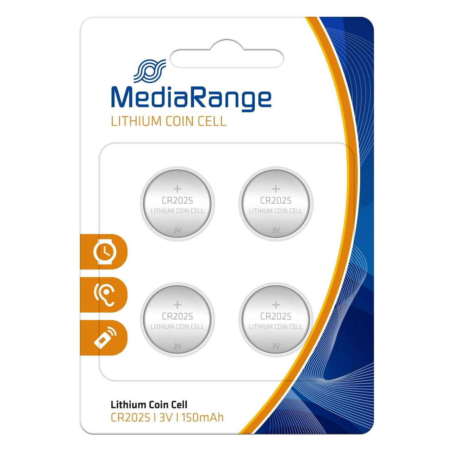MediaRange Knopfzellen CR2025 3V (4 Stk., CR2025, 150 mAh) (MRBAT131)