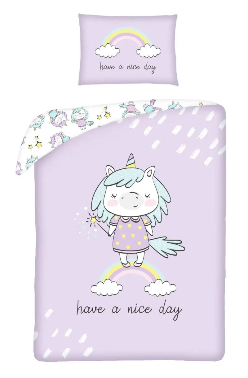 Sweet Home Unicorn Dekbedovertrek Have a nice Day met kussensloop 40 x 60 cm
