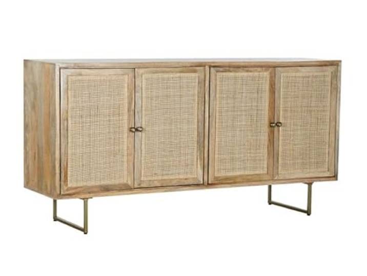 DRW Buffet-Schrank aus Mangoholz und Rattan, 150 x 40 x 77 cm