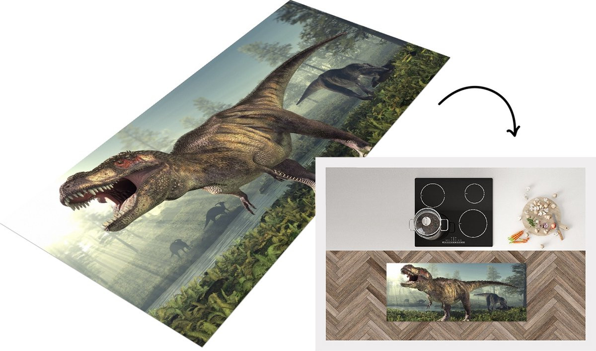 Keukenloper Dino Gras met Tekening - Vinyl - 120 x 50 cm