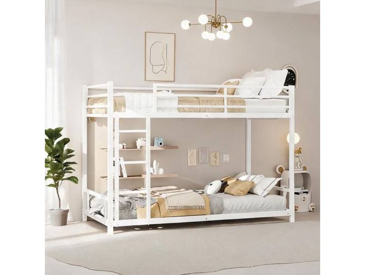 Lit superposé métallique classic white 2x90x190 cm cadre robuste idéal chambre enfant ou petit espace