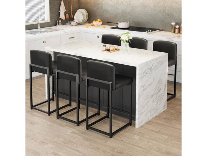 Ensemble 6 tabourets bar noirs faux cuir dossier cuisine/bar
