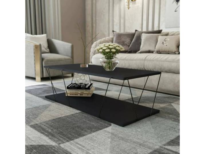 Dmora Couchtisch Harmonia 120x50x30h cm Schwarz, Zeitungsablage