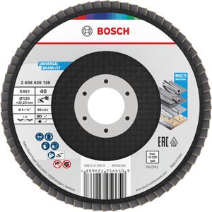 Bosch Fächerschleifscheibe X451, 2608626175, Ø125mm, Körnung 40, gewinkelt, für Metall, Holz, 15 Stück