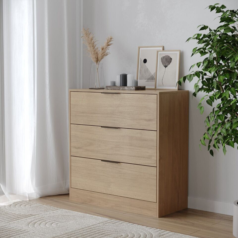 17 Stories Quindon Solid Wood 80 cm W Chest of 3 Drawers Grey 80.5cm H X 80cm W X 35cm D