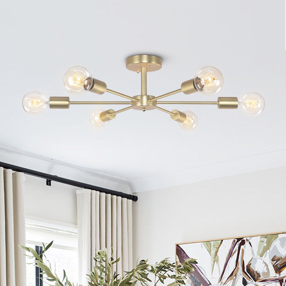 Fairmont Park Heathfield 6-Light Industrial Sputnik Brass Semi Flush Mount Gold 5.5cm H X 60cm W X 60cm D