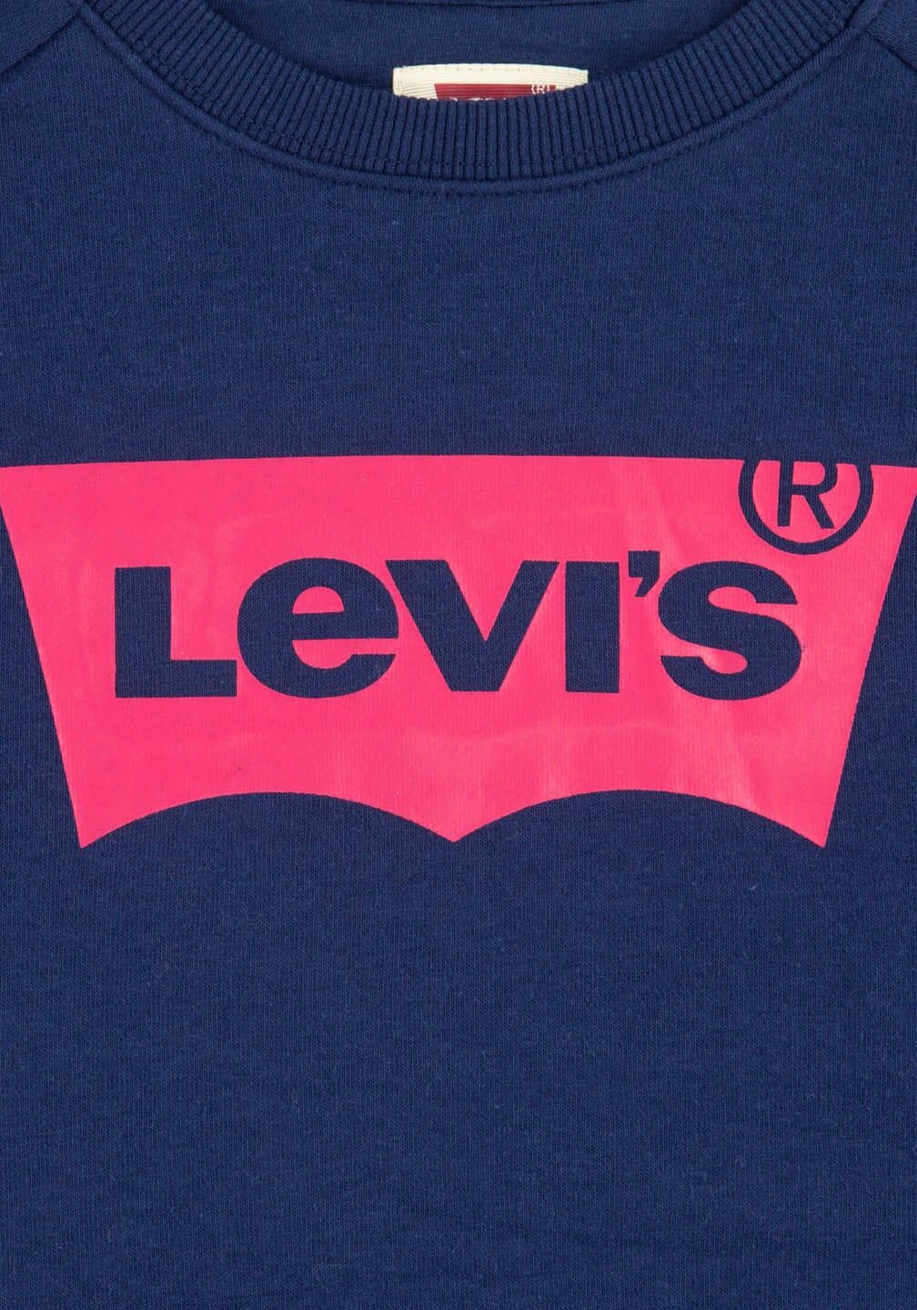 Sweatshirt LEVI'S KIDS "KET ITEM LOGO CREW", Jungen, Gr. 9M74, blau (medieval blau), Sweatware, Obermaterial: 60% Baumwolle, 40% Polyester, bedruckt, regular fit normal, Rundhals, Rippbündchen, Sweatshirts Sweatshirt, for GIRLS medieval blau 9M74