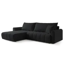 ECKSOFA FRIGA Schwarz Strukturstoff mit Schlaffunktion