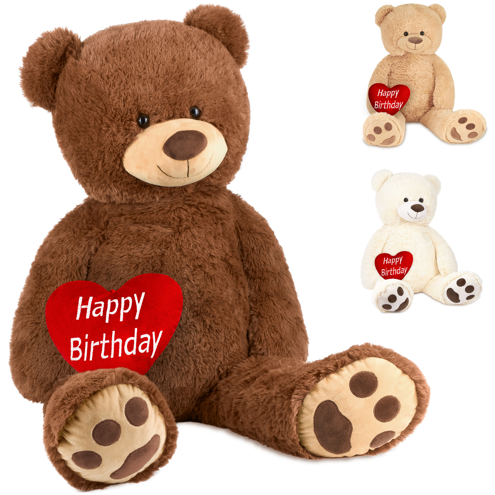 Brubaker XXL Knuffelbeer met Happy Birthday hart, Bruin, 100 cm