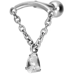Titan Ohrpiercing mit Innengewinde BOGEN + KETTE + KRISTALLTROPFEN