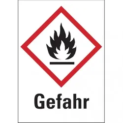 König Werbeanlagen Dreifke® Gefahrstoffetiketten - Flamme (GHS02) Signalwort " - 52x74 mm Folie selbstklebend
