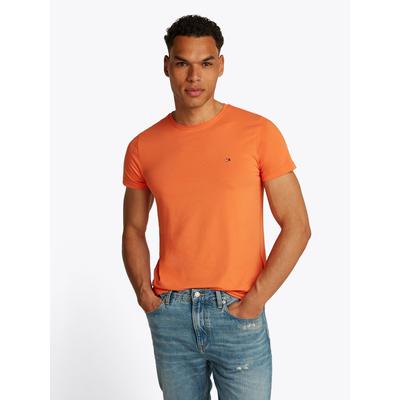 T-Shirt TOMMY HILFIGER "STRETCH SLIM FIT", Herren, Gr. XL, orange (brilliant orange), Jersey, Obermaterial: 96% Baumwolle, 4% Elasthan, slim fit normal, Rundhals, Shirts T-Shirt, unifarben, casual, slim fit, Baumwollmix, Rundhals