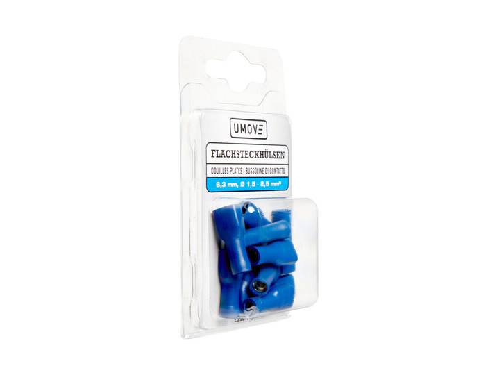 Umove Flachsteckhülsen blau 6,3 mm Kabel-Ø 1,5 - 2,5 mm² vollisoliert 10 Stück