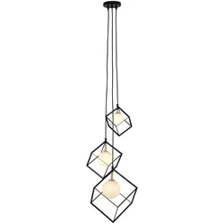 Hängeleuchte Esszimmerlampe Wohnzimmerleuchte 3-Flammig Würfel Metallkäfig Glas