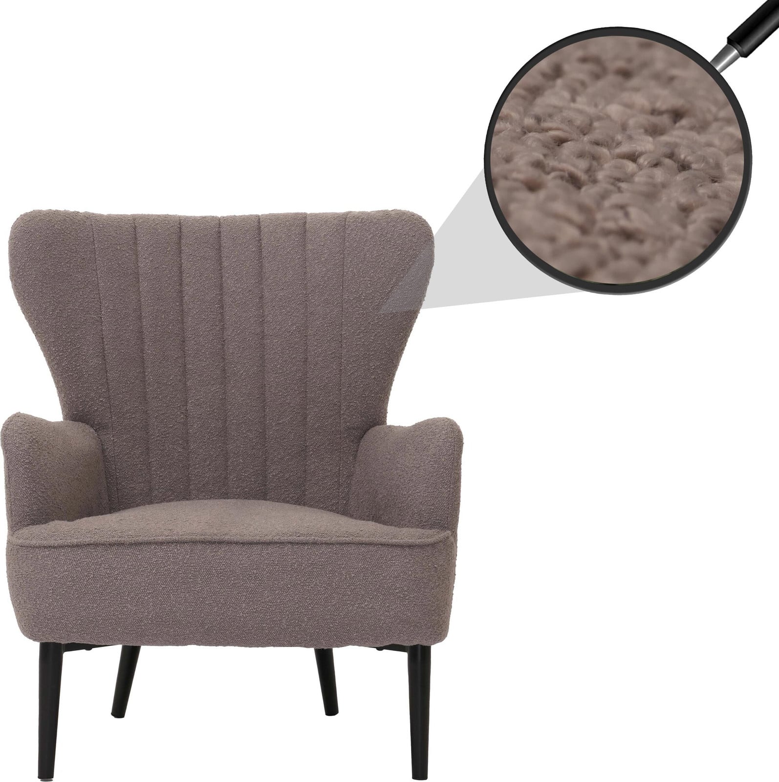 Mendler Loungestoel HWC-K37, Retro Oorfauteuil in Lichtgrijs Bouclé Stof