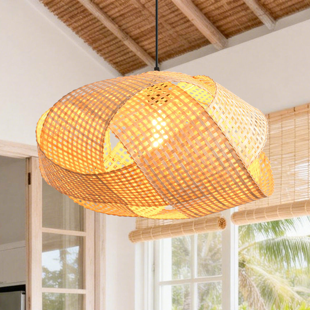 Bay Isle Home Bamboo Pendant Light, Natural Bamboo Shade, Iron Frame, Adjustable Height, E27 Socket, 50 Cm Diameter, For Dining Room Kitchen Island (Bulb Not Includ Natural 29cm H X 51cm W
