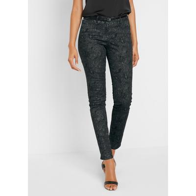 Webhose BONPRIX "Twillhose mit edlem Druck", Damen, Gr. 50, N-Gr, schwarz (schwarz, rauchgrau paisley), Obermaterial: 97% Baumwolle, 3% Elasthan, slim fit, Hosen, aus Baumwolle und Elasthan, Slim fit Passform, Twillhose mit Druck