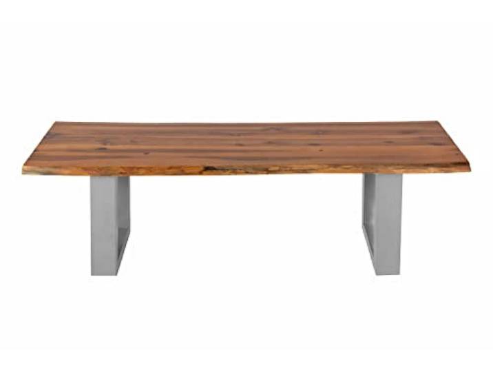 SAM Esszimmerbank Dallas 140x40 cm Akazie Cognac U-Gestell Silber Baumkantenbank massiv, Akazienholz cognacfarben, 26 mm Platte, echte Baumkante, Massive Holzbank, Sitzbank