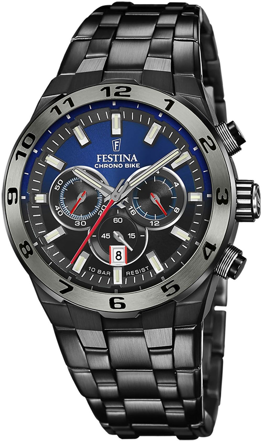 Chronograph FESTINA "Chrono Bike 2024 - Special Edition", schwarz (schwarz, blau, schwarz), Armbanduhren, Herren, Chronograph, Armbanduhr, Quarzuhr, Herrenuhr, Stoppfunktion, Special Edition