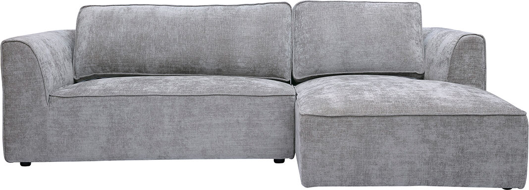 Miliboo Ecksofa rechts im Design aus grauem Stoff mit Samteffekt, 3-Sitzer GRAMMY