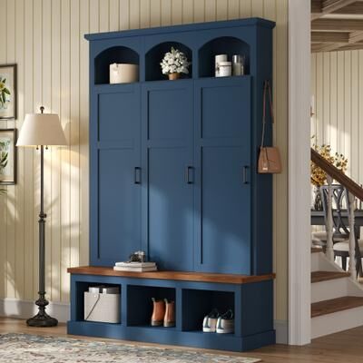 toswini Classic Arched Design Hall Tree with Hidden Storage and Walnut Bench