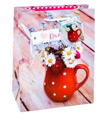 Geschenktüte Fotomotiv Danke, Format A5, mit Tragekordel & Beschriftungsschild, B 180 x T 100 x H 230 mm, PP-Folie, rot, 3 Stück