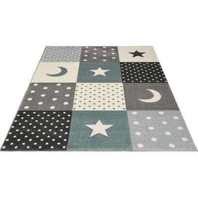 Kinderteppich MERINOS "Pastel Kids 20340" Gr. 4, grau, B:160cm H:13mm L:230cm, Kunstfaser, Teppiche, Kinderteppich, Mond und Sterne, Konturenschnitt