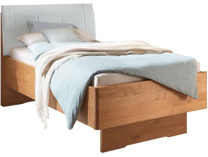 Holzbett WIEMANN Cardiff, Bettgestell, Bettrahmen, teilmassiv, mit Polsterkopfteil , braun (erle teilmassiv), B:90cm L:190cm, Betten, Holzbett, Fussteil aus Massivholz, verschiedene Grössen