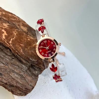 Uplift Picks Elegant Womens Bracelet Watch Diamond Quartz Ladies Watch With Arabic Numerals red