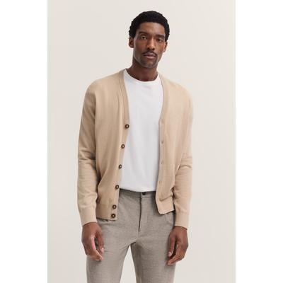 Cardigan BUGATTI "Modern Fit", Herren, Gr. L, beige (30, beige), Strick, 95% Baumwolle, 5% Kaschmir, unifarben, normal, V-Ausschnitt, Rippbündchen, Strickjacken, mit V-Ausschnitt aus Baumwolle-Kaschmir