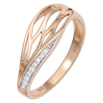 Diamantring JOBO Gr. 50, rosa (roségold 585), Fingerringe, Damen, 50, SI = kleine Einschlüsse, Diamanten Roségold 585, Diamanten, Roségold 585, Diamantring, 585 Roségold mit 8 Diamanten